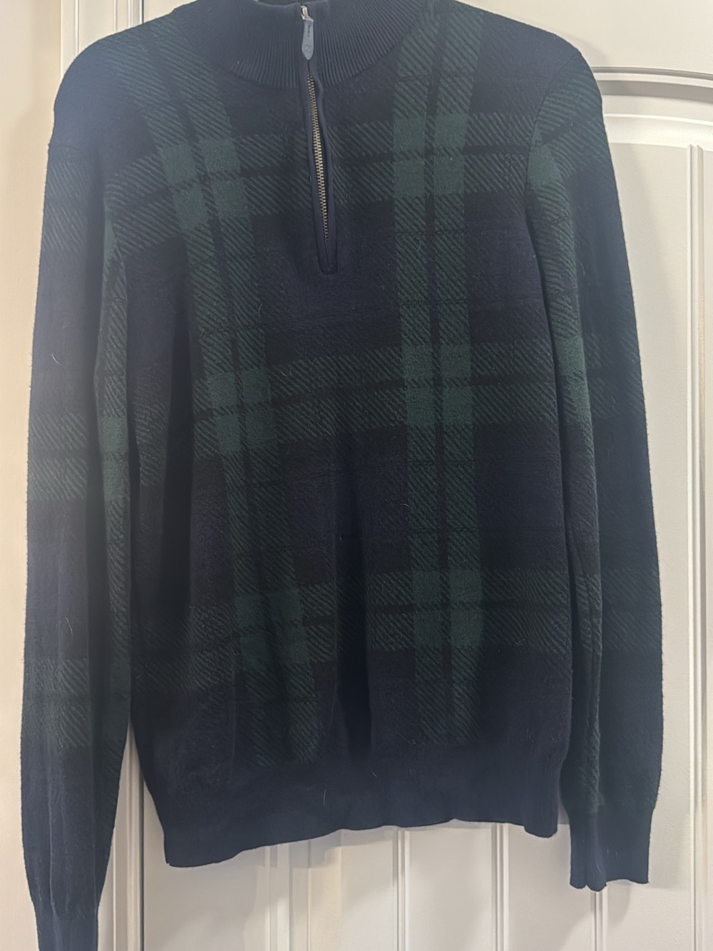 Vineyard Vines Navy and Dark Green Plaid Half-Zip Sweater